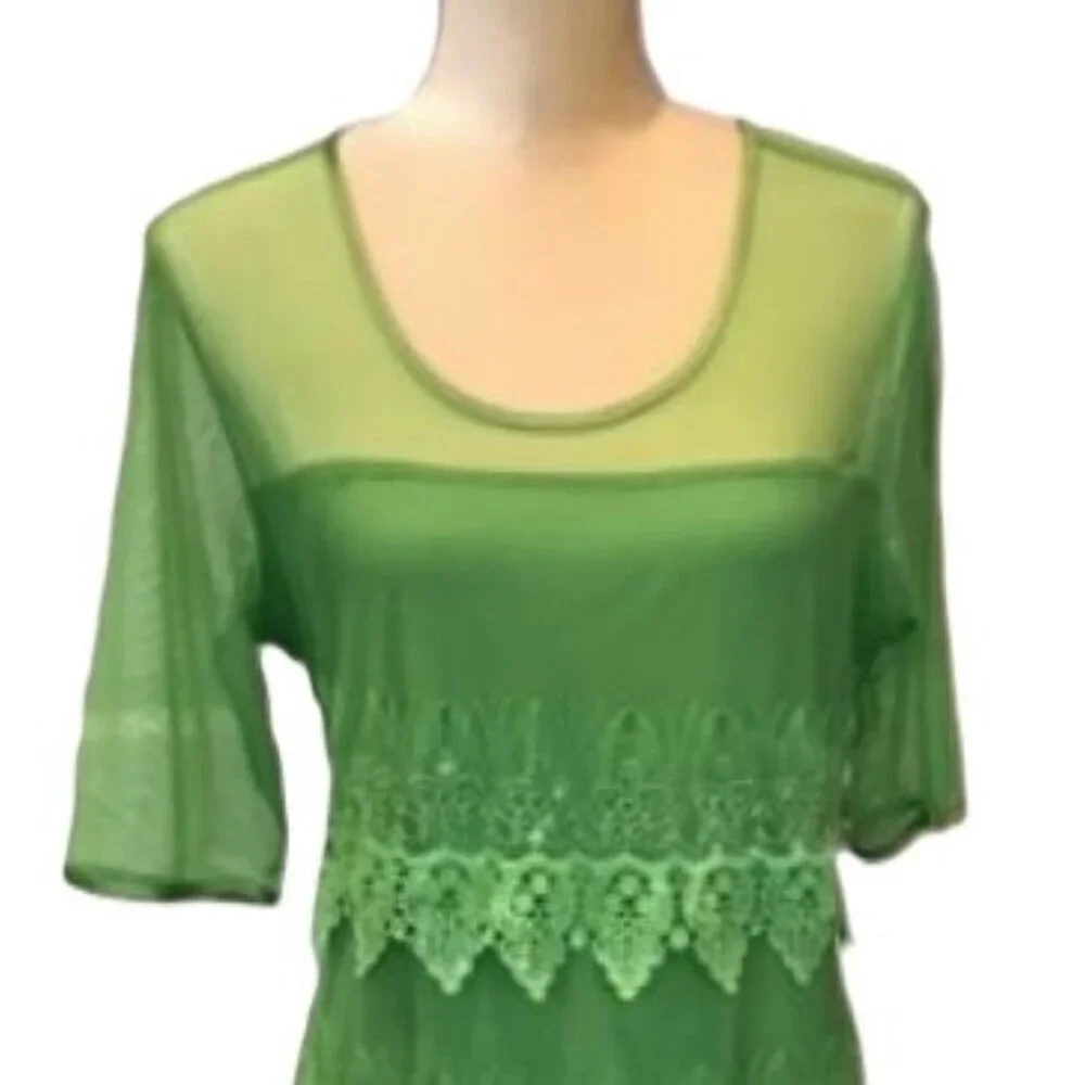 Badgley Mischka Green Sheer Lace Tiered Sequins Cocktail Dress LARGE NWT $145 - Picture 4 of 16